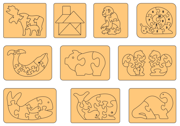 100 Puzzle For Children Vector Pack - Laser Cut & CNC Files (CDR, DXF, SVG, EPS, AI)