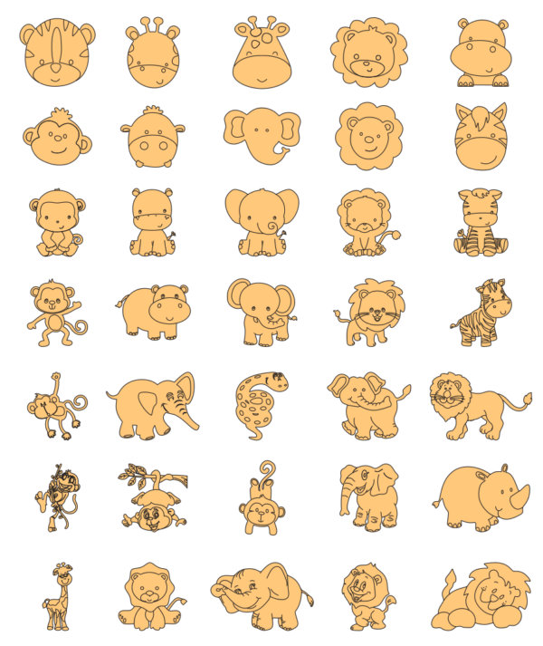 2019-11-21 (18) 240 Cute Animals Figures Vector Pack - Laser Cut & CNC Files (CDR, DXF, SVG, EPS, AI)