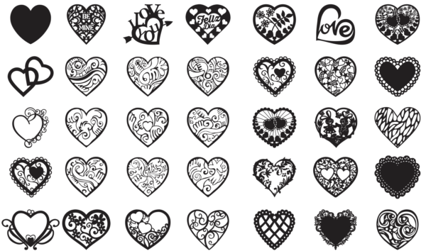 2019-12-31 (4) 260 Heart Valentine Day Vector Pack - Laser Cut & CNC Files (CDR, DXF, SVG, EPS, AI)