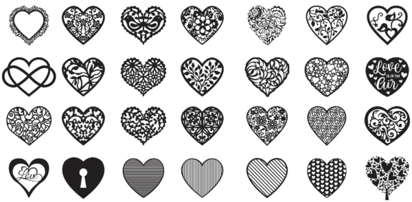 2019-12-31 (5) 260 Heart Valentine Day Vector Pack - Laser Cut & CNC Files (CDR, DXF, SVG, EPS, AI)