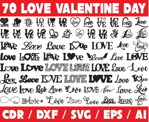 70 Love Valentine Day Vector Pack - Laser Cut & CNC Files (CDR, DXF, SVG, EPS, AI)
