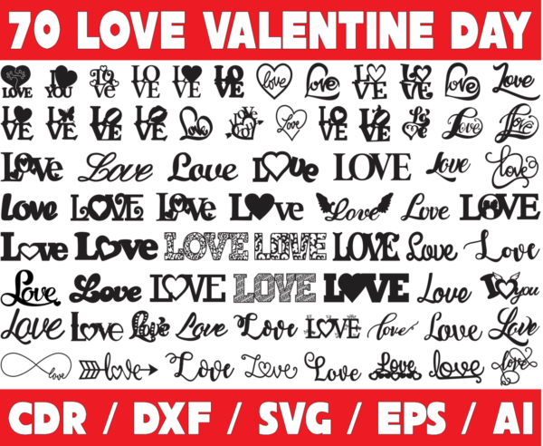 70 Love Valentine Day Vector Pack - Laser Cut & CNC Files (CDR, DXF, SVG, EPS, AI)