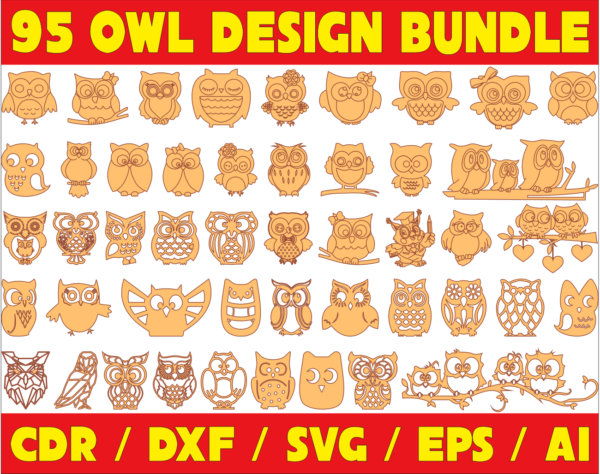 95 Owl Design Bundle Vector Pack - Laser Cut & CNC Files (CDR, DXF, SVG, EPS, AI)