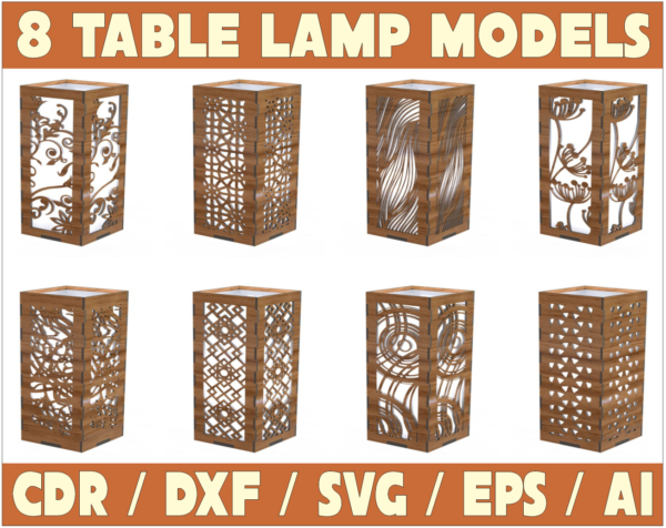8 Table Lamp Models Vector Pack - Laser Cut & CNC Files (CDR, DXF, SVG, EPS, AI)