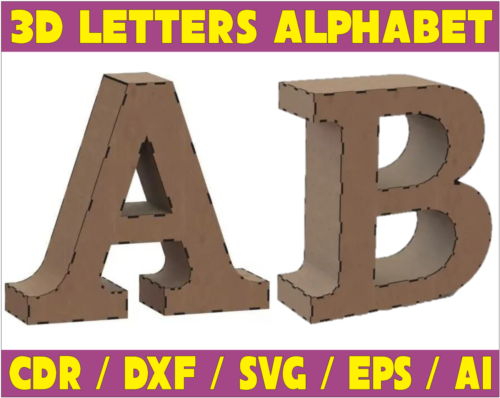 3D Letters Alphabet Vector Pack - Laser Cut & CNC Files (CDR, DXF, SVG, EPS, AI)