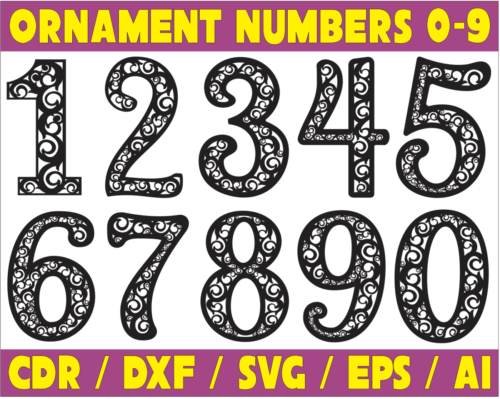 Ornament Numbers 0-9 Vector Pack - Laser Cut & CNC Files (CDR, DXF, SVG, EPS, AI)