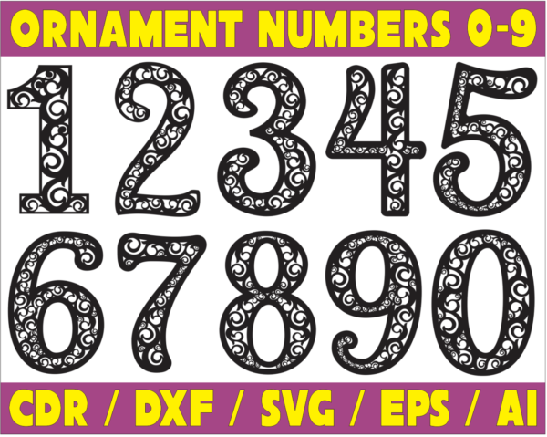 2020-04-02 Ornament Numbers 0-9 Vector Pack - Laser Cut & CNC Files (CDR, DXF, SVG, EPS, AI)