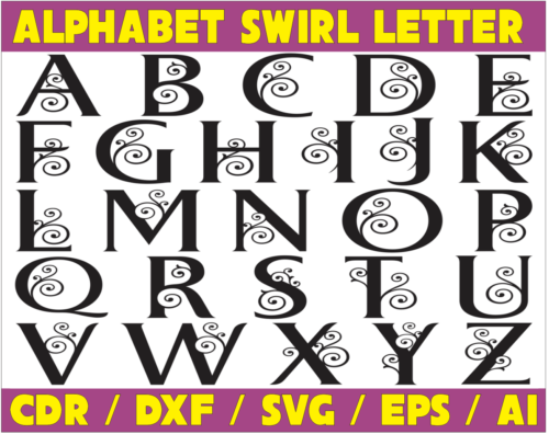 Alphabet Swirl Letter Vector Pack - Laser Cut & CNC Files (CDR, DXF, SVG, EPS, AI)