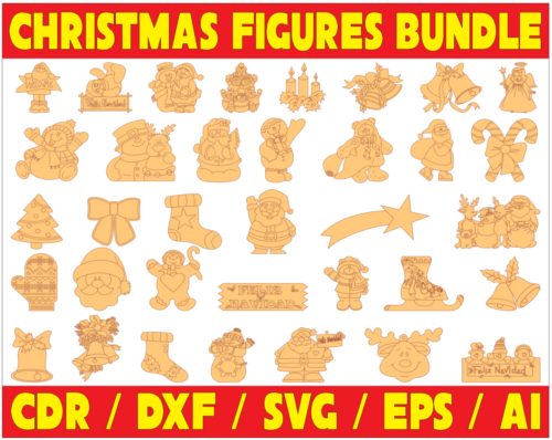 2020-04-03 (12) 250 Christmas Figures Vector Pack - Laser Cut & CNC Files (CDR, DXF, SVG, EPS, AI)