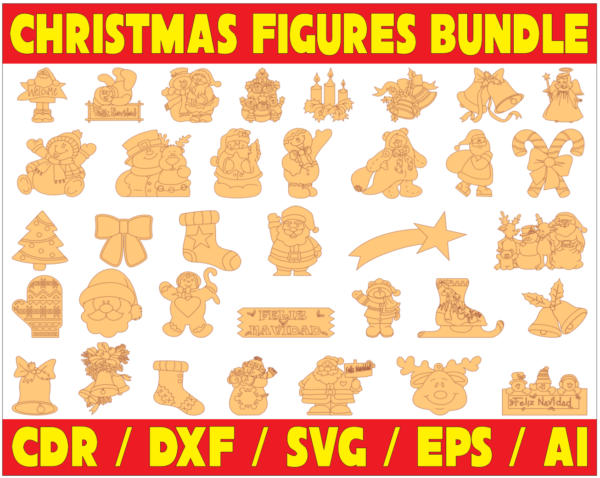 250 Christmas Figures Vector Pack - Laser Cut & CNC Files (CDR, DXF, SVG, EPS, AI)