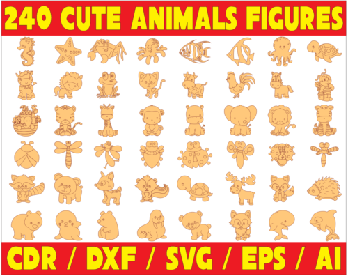 2020-04-03 (14) 240 Cute Animals Figures Vector Pack - Laser Cut & CNC Files (CDR, DXF, SVG, EPS, AI)