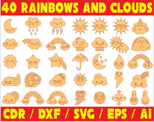40 Rainbows and Clouds Vector Pack - Laser Cut & CNC Files (CDR, DXF, SVG, EPS, AI)