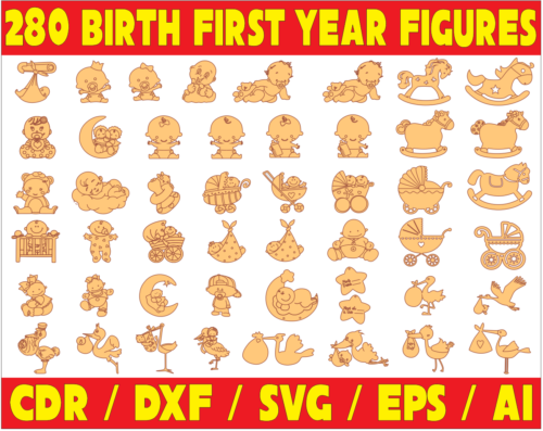 280 Birth First Year Figures Vector Pack - Laser Cut & CNC Files (CDR, DXF, SVG, EPS, AI)