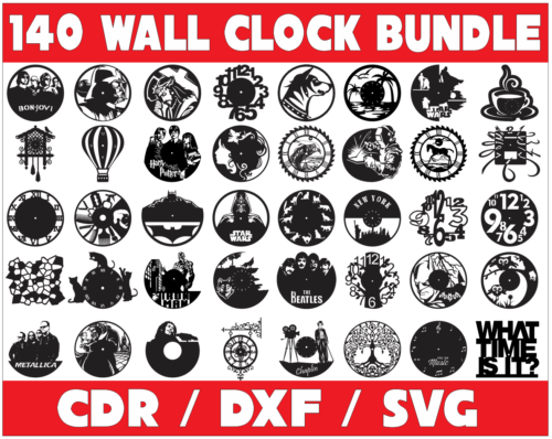 2020-04-03 (5) 140 Wall Clock Vector Pack - Laser Cut & CNC Files (CDR, DXF, SVG, EPS, AI)