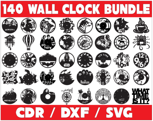 2020-04-03 (5) 140 Wall Clock Vector Pack - Laser Cut & CNC Files (CDR, DXF, SVG, EPS, AI)