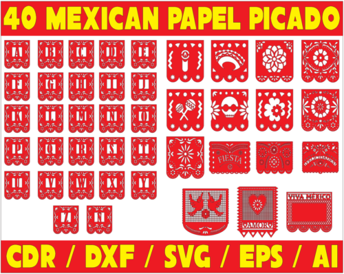 40 Mexican Papel Picado Vector Pack - Laser Cut & CNC Files (CDR, DXF, SVG, EPS, AI)