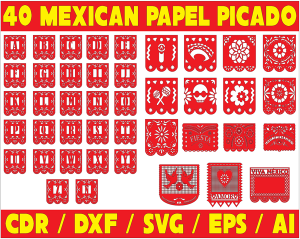 2020-04-03 (6) 40 Mexican Papel Picado Vector Pack - Laser Cut & CNC Files (CDR, DXF, SVG, EPS, AI)
