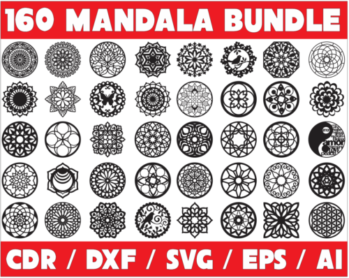 2020-04-03 (8) 160 Mandala Vector Pack - Laser Cut & CNC Files (CDR, DXF, SVG, EPS, AI)