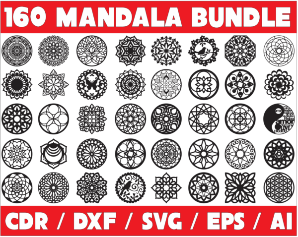 160 Mandala Vector Pack - Laser Cut & CNC Files (CDR, DXF, SVG, EPS, AI)