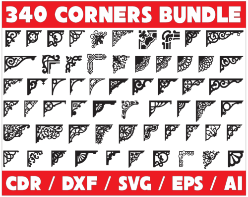 340 Corners Vector Pack - Laser Cut & CNC Files (CDR, DXF, SVG, EPS, AI)