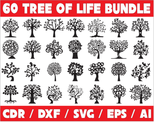 60 Tree of Life Vector Pack - Laser Cut & CNC Files (CDR, DXF, SVG, EPS, AI)