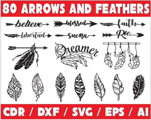 80 Arrows and Feathers Vector Pack - Laser Cut & CNC Files (CDR, DXF, SVG, EPS, AI)