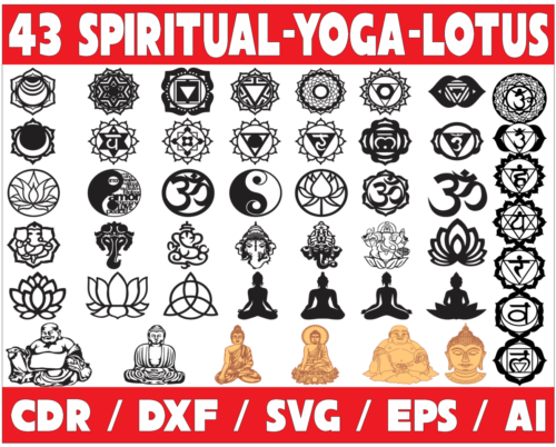 43 Spiritual Yoga Lotus Vector Pack - Laser Cut & CNC Files (CDR, DXF, SVG, EPS, AI)