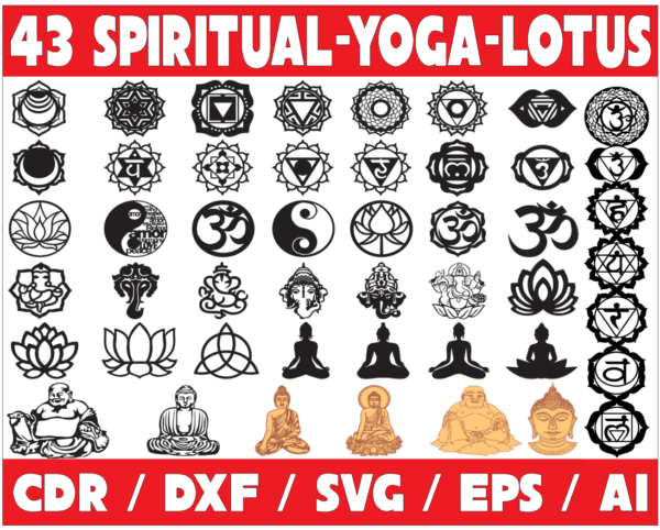 43 Spiritual Yoga Lotus Vector Pack - Laser Cut & CNC Files (CDR, DXF, SVG, EPS, AI)
