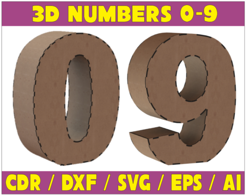 3D Numbers 0-9 Vector Pack - Laser Cut & CNC Files (CDR, DXF, SVG, EPS, AI)