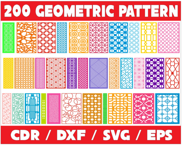 200 Geometric Pattern Vector Pack - Laser Cut & CNC Files (CDR, DXF, SVG, EPS, AI)