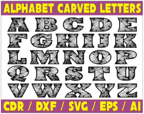 Alphabet Carved Letters Vector Pack - Laser Cut & CNC Files (CDR, DXF, SVG, EPS, AI)