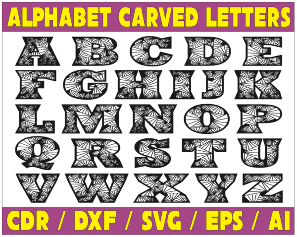 Alphabet Carved Letters Vector Pack - Laser Cut & CNC Files (CDR, DXF, SVG, EPS, AI)