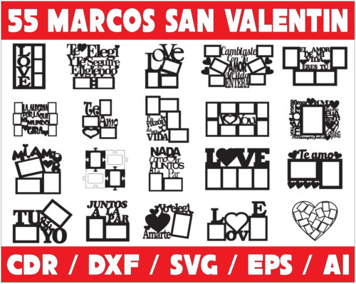 55 Valentine Photo Frames Vector Pack - Laser Cut & CNC Files (CDR, DXF, SVG, EPS, AI)