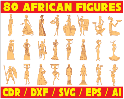80 African Figures Vector Pack - Laser Cut & CNC Files (CDR, DXF, SVG, EPS, AI)