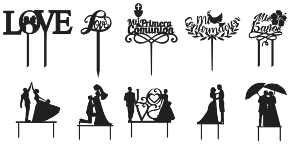 2020-04-14 (1) 100 Cake Toppers Vector Pack - Laser Cut & CNC Files (CDR, DXF, SVG, EPS, AI)
