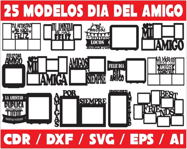 2020-04-17 (2) 25 Friendship Day Photo Frames Vector Pack - Laser Cut & CNC Files (CDR, DXF, SVG, EPS, AI)