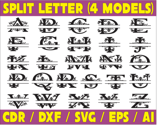 2020-09-22 (217) Split Letter Vector Pack - Laser Cut & CNC Files (CDR, DXF, SVG, EPS, AI)