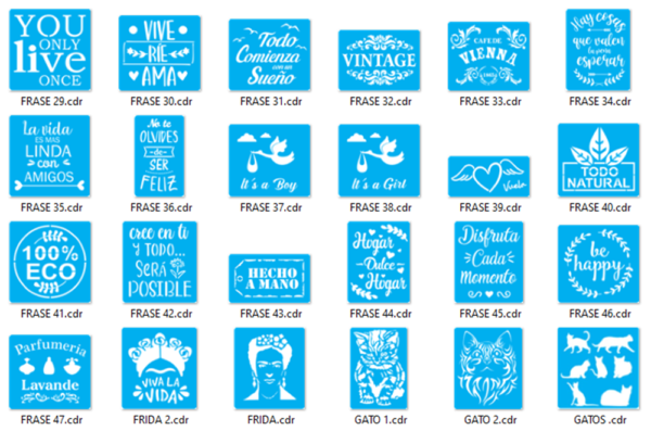 2020-09-22 (4) Stencils Set 2 Vector Pack - Laser Cut & CNC Files (CDR, DXF, SVG, EPS, AI)
