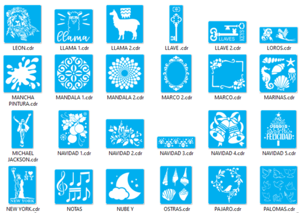 2020-09-22 (7) Stencils Set 2 Vector Pack - Laser Cut & CNC Files (CDR, DXF, SVG, EPS, AI)