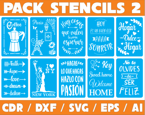 Stencils Set 2 Vector Pack - Laser Cut & CNC Files (CDR, DXF, SVG, EPS, AI)