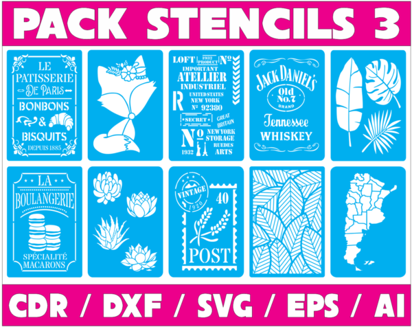 2020-12-22 Stencils Set 4 Vector Pack - Laser Cut & CNC Files (CDR, DXF, SVG, EPS, AI)