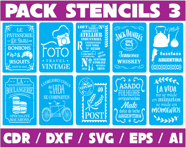 Stencils Set 3 Vector Pack - Laser Cut & CNC Files (CDR, DXF, SVG, EPS, AI)