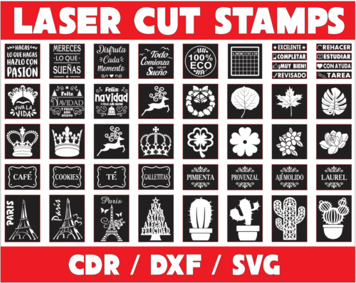 2021-01-22 (1) Laser Cut Stamps Vector Pack - Laser Cut & CNC Files (CDR, DXF, SVG, EPS, AI)