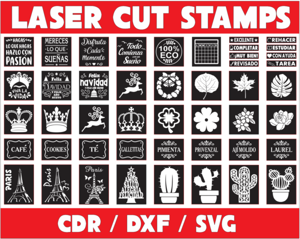 2021-01-22 (1) Laser Cut Stamps Vector Pack - Laser Cut & CNC Files (CDR, DXF, SVG, EPS, AI)