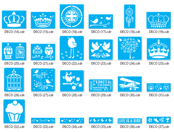 2021-04-13 (1) Stencils Set 4 Vector Pack - Laser Cut & CNC Files (CDR, DXF, SVG, EPS, AI)