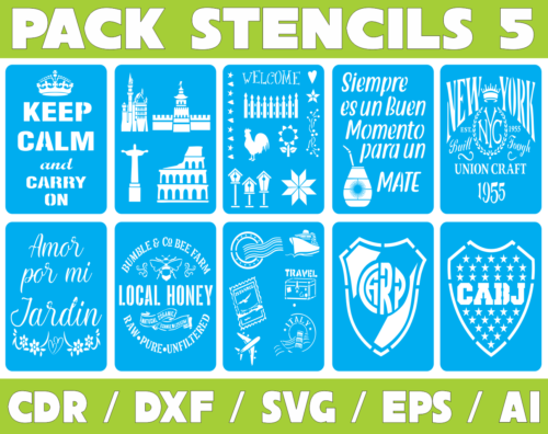 Stencils Set 5 Vector Pack - Laser Cut & CNC Files (CDR, DXF, SVG, EPS, AI)