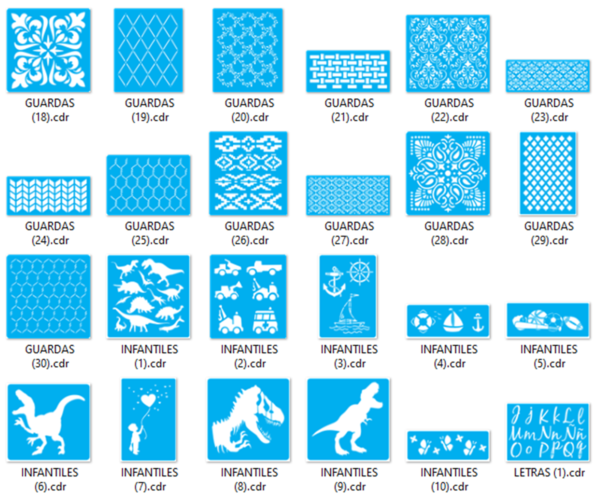 2021-04-13 (5) Stencils Set 4 Vector Pack - Laser Cut & CNC Files (CDR, DXF, SVG, EPS, AI)