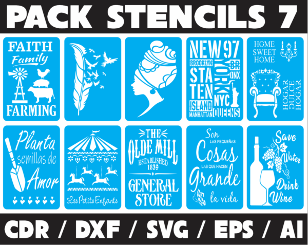 2021-04-13 (52) Stencils Set 7 Vector Pack - Laser Cut & CNC Files (CDR, DXF, SVG, EPS, AI)