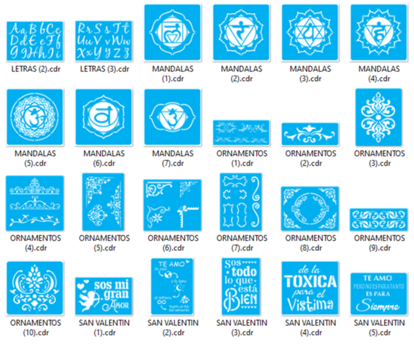 2021-04-13 (6) Stencils Set 4 Vector Pack - Laser Cut & CNC Files (CDR, DXF, SVG, EPS, AI)
