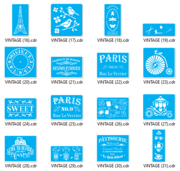 2021-04-13 (8) Stencils Set 4 Vector Pack - Laser Cut & CNC Files (CDR, DXF, SVG, EPS, AI)